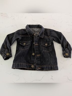 Kids Black Denim Jacket with Button Front